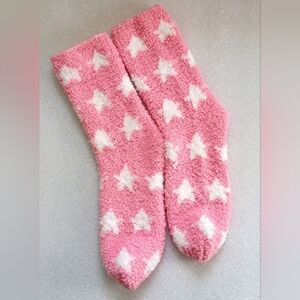 Cozy Pink and White Star Socks